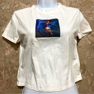 DOJA CAT crop top bright WHITE crew neck short sleeve graphic tee size L